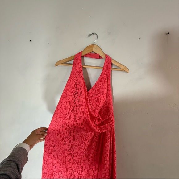 David's Bridal Bellini F940 All Over Lace Halter Maxi Length Dress - Picture 6 of 9